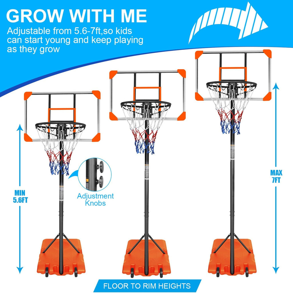 Kids Adjustable Basketball Hoop – Orange, 5.6–7 ft