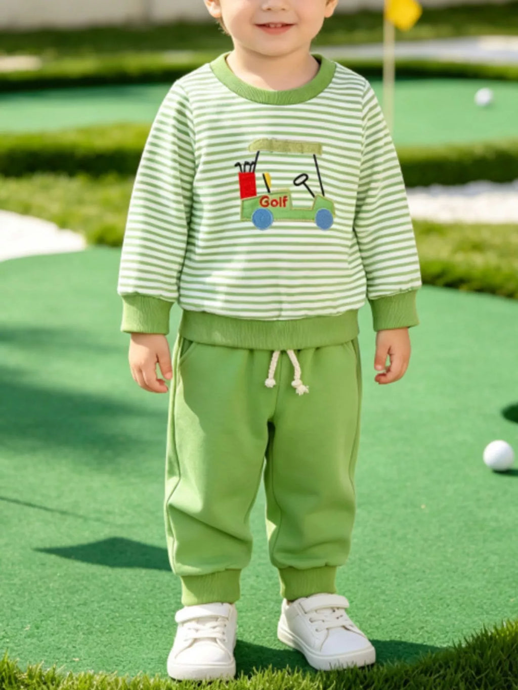 Kids Golf Cart Striped Top & Pants Set