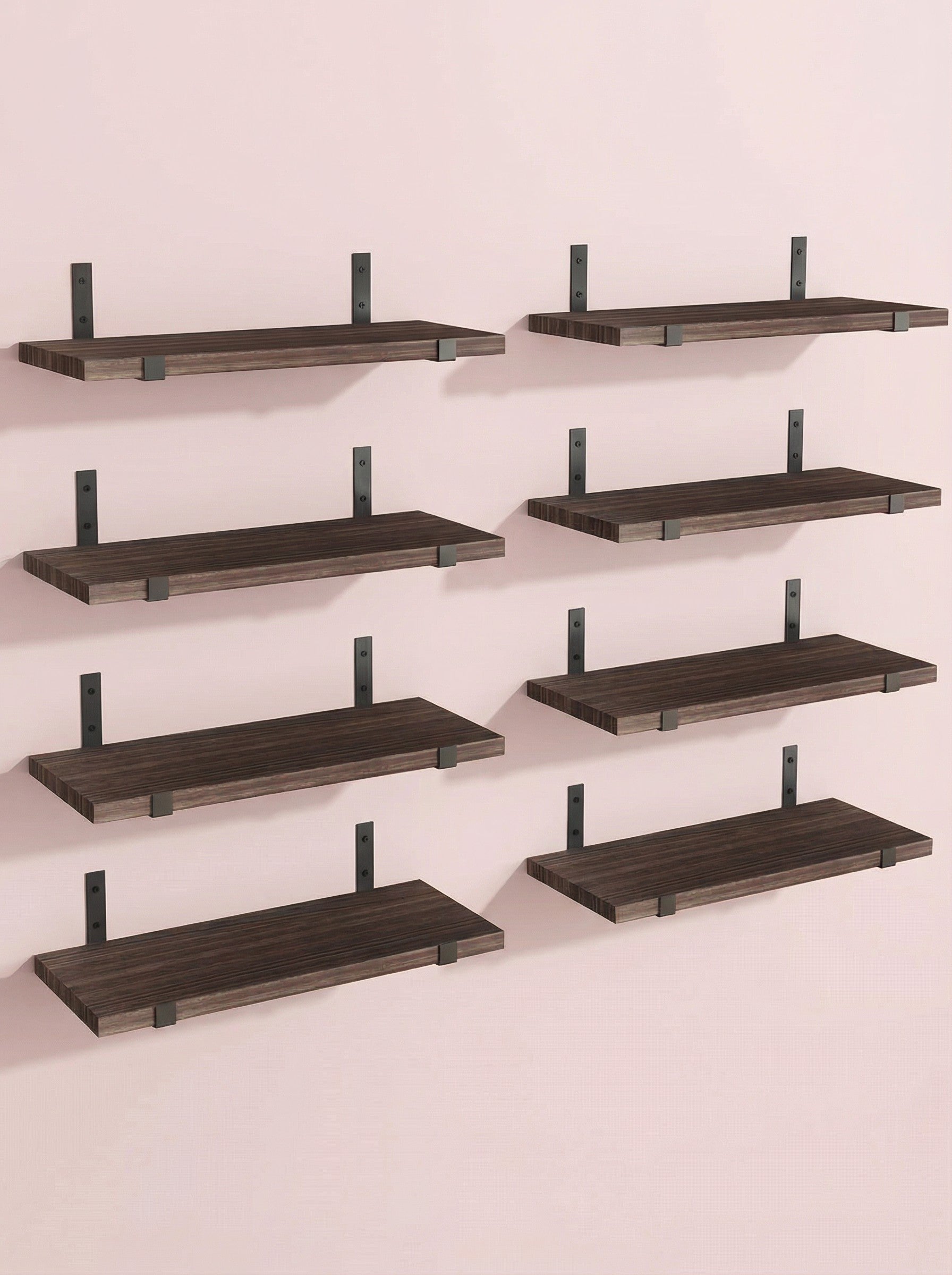 Rustic Wall Shelves with Metal Brackets – 5/8 Pack