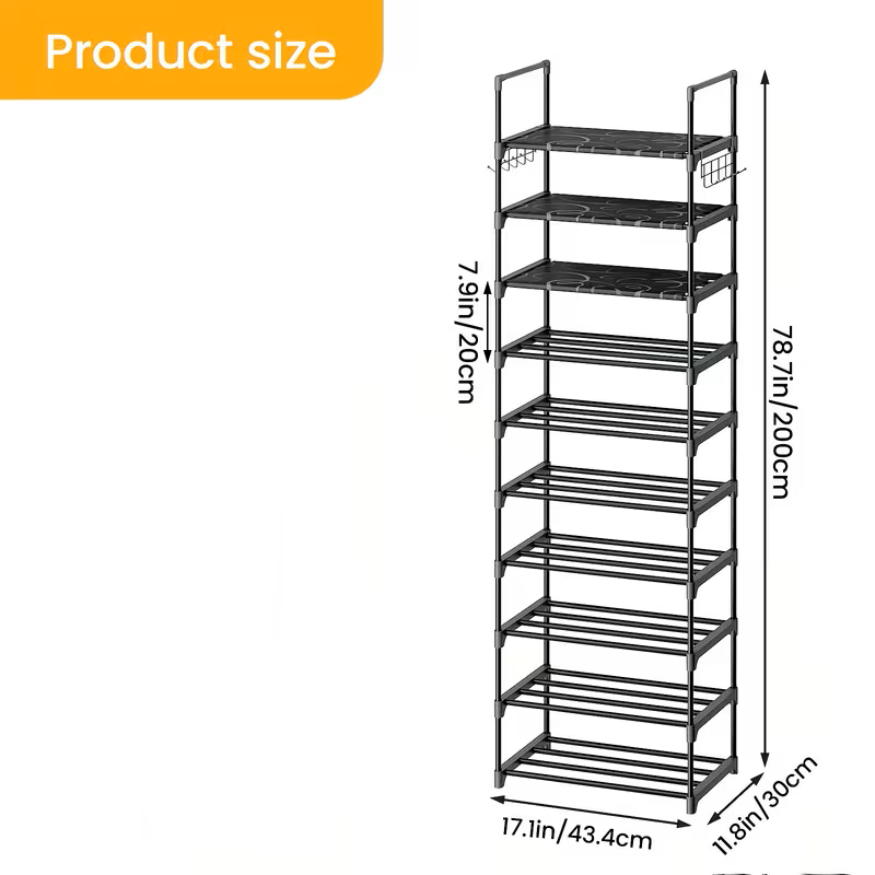 Multi-Tier Shoe Rack with Side Hooks
