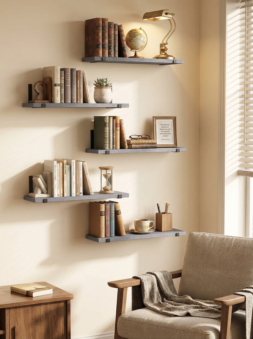 Rustic Wall Shelves with Metal Brackets – 5/8 Pack