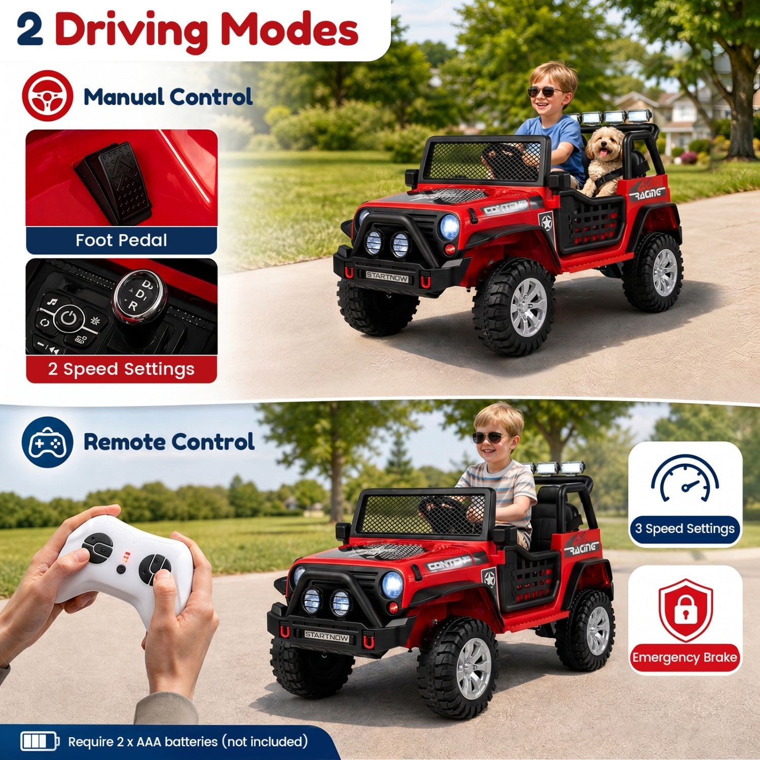 12V Electric 2-Seater Kids Ride-On Car with Remote