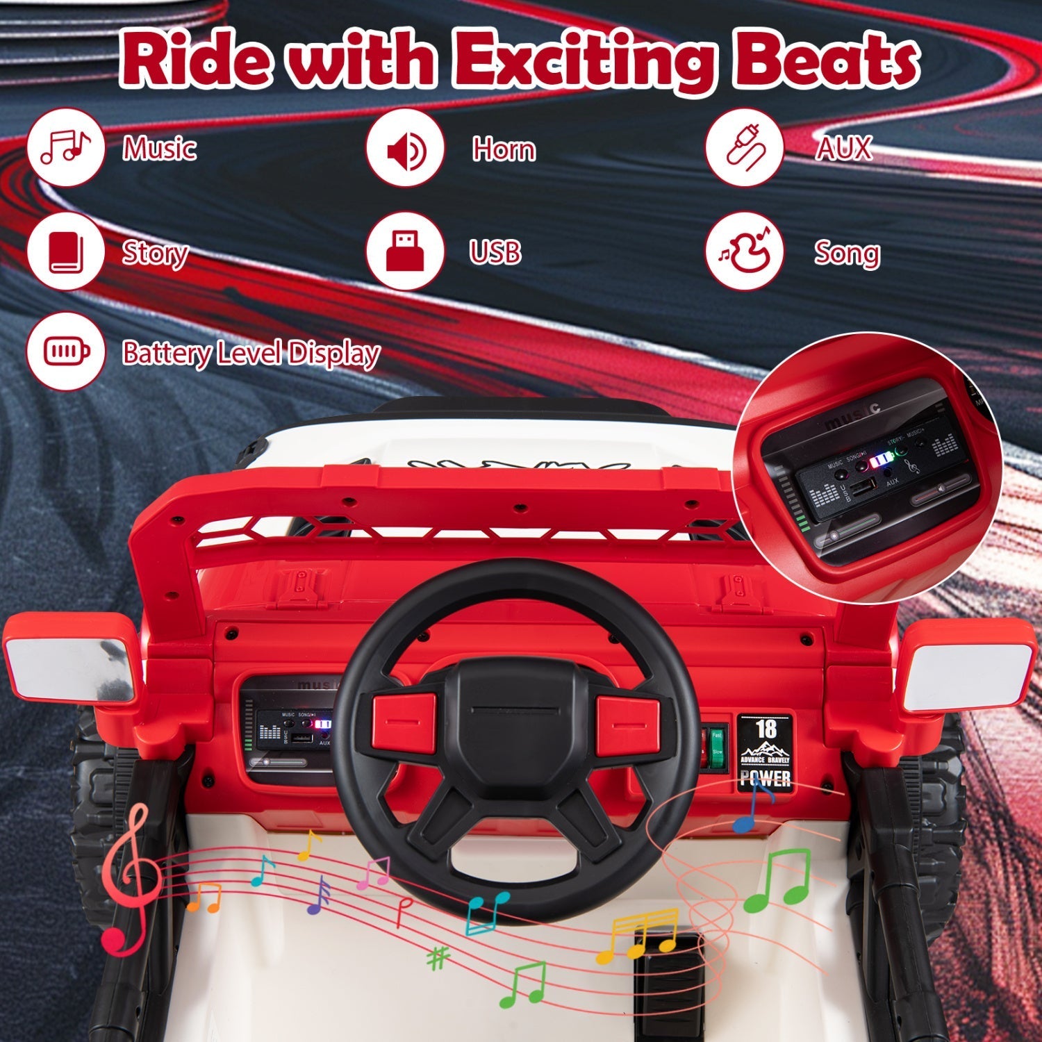 12V Kids Ride-On Truck with Parent Remote – Red or Black