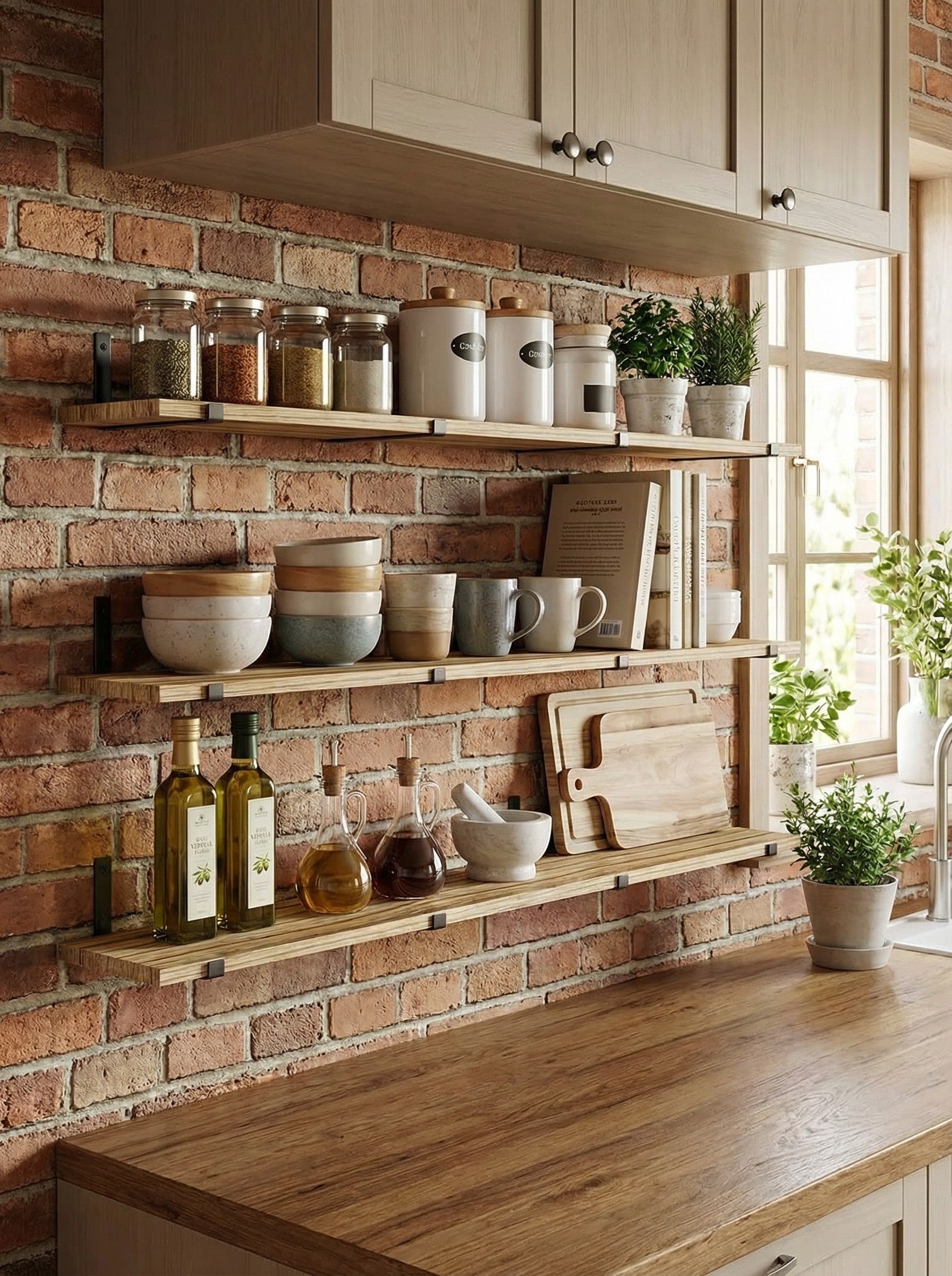 Rustic Wall Shelves with Metal Brackets – 5/8 Pack