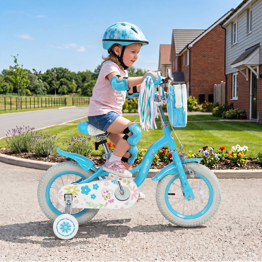 Girls bike 12-18 inch with training wheels and front bag