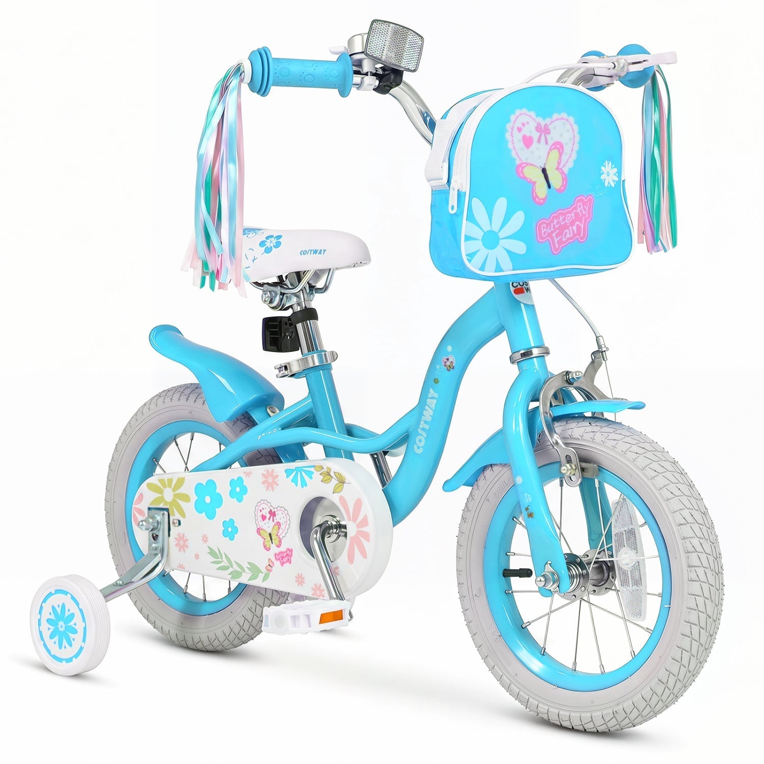 Girls bike 12-18 inch with training wheels and front bag