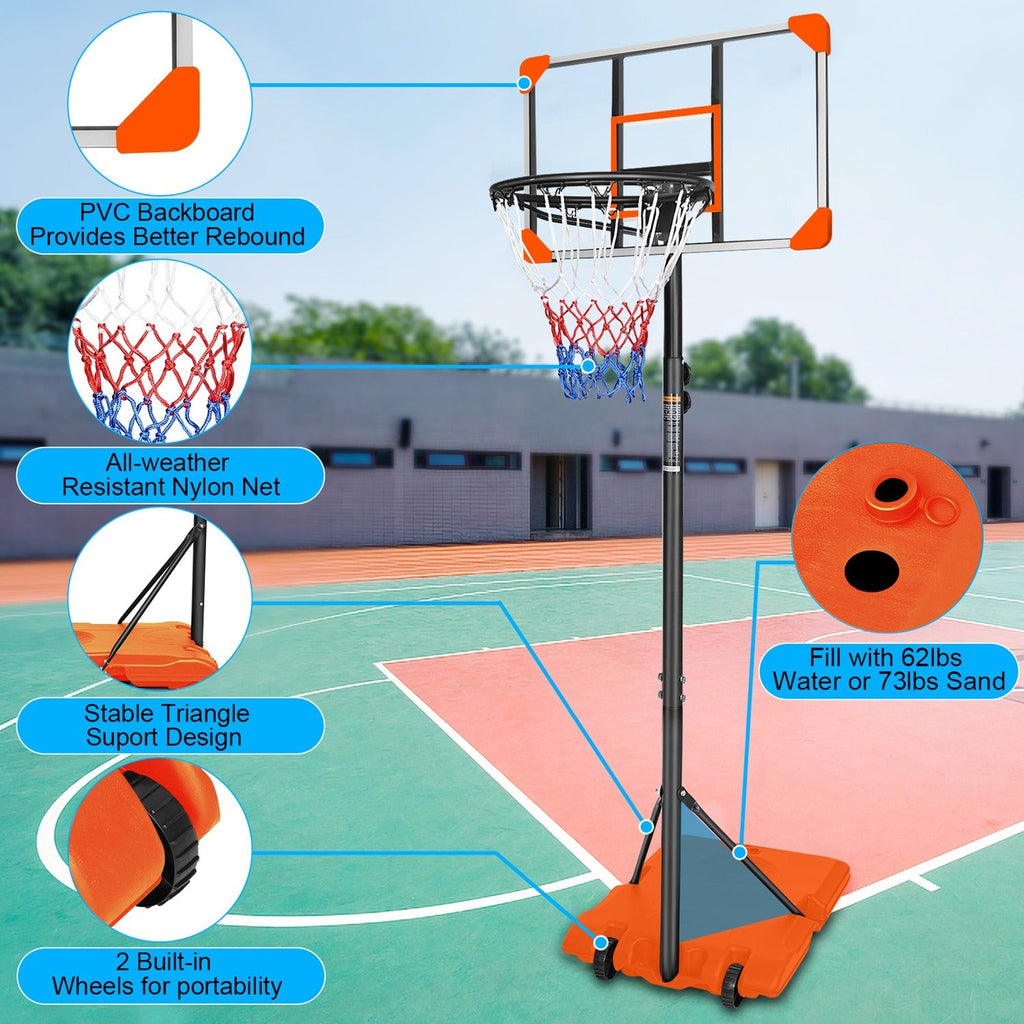 Kids Adjustable Basketball Hoop – Orange, 5.6–7 ft