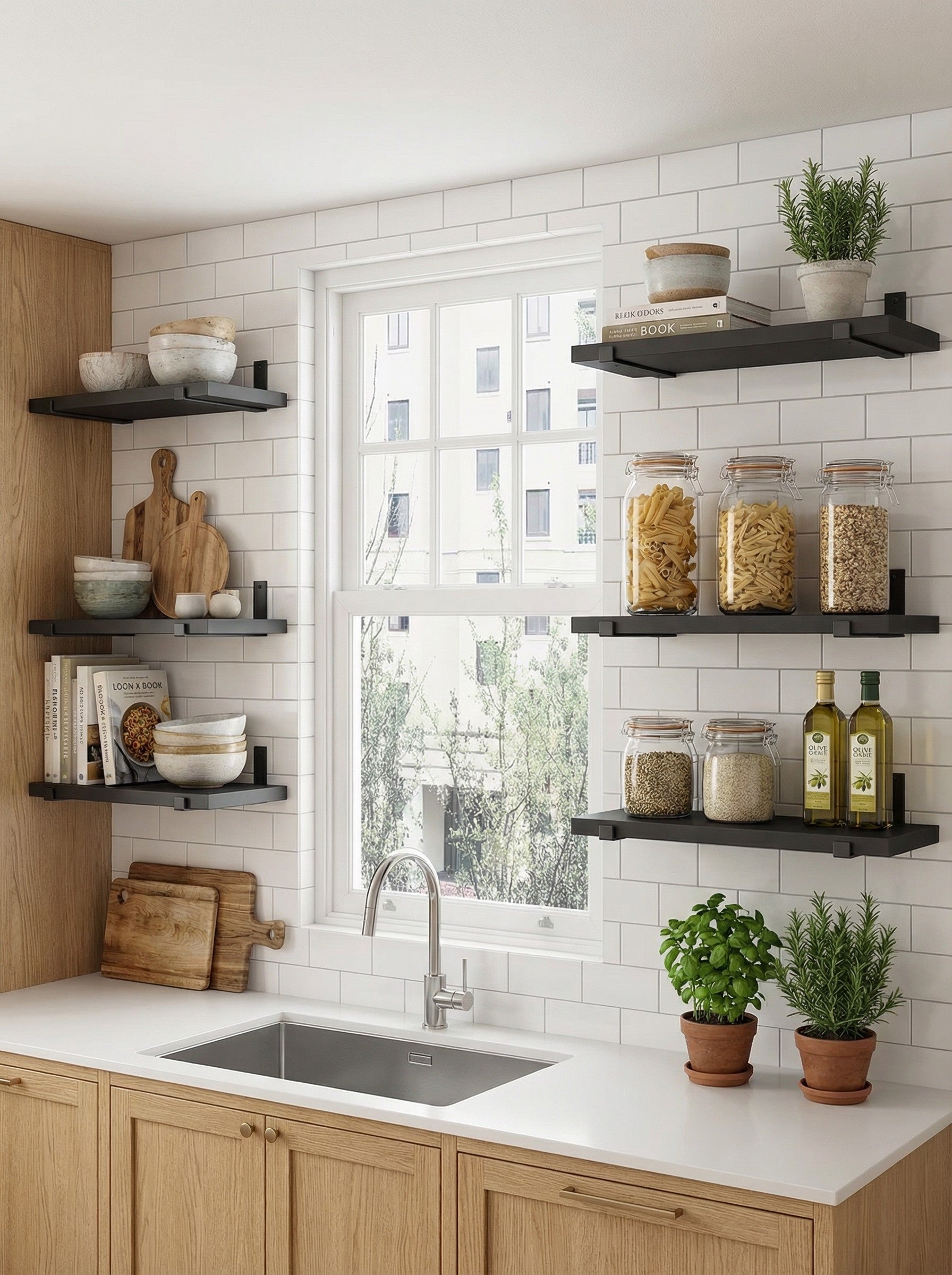 Rustic Wall Shelves with Metal Brackets – 5/8 Pack