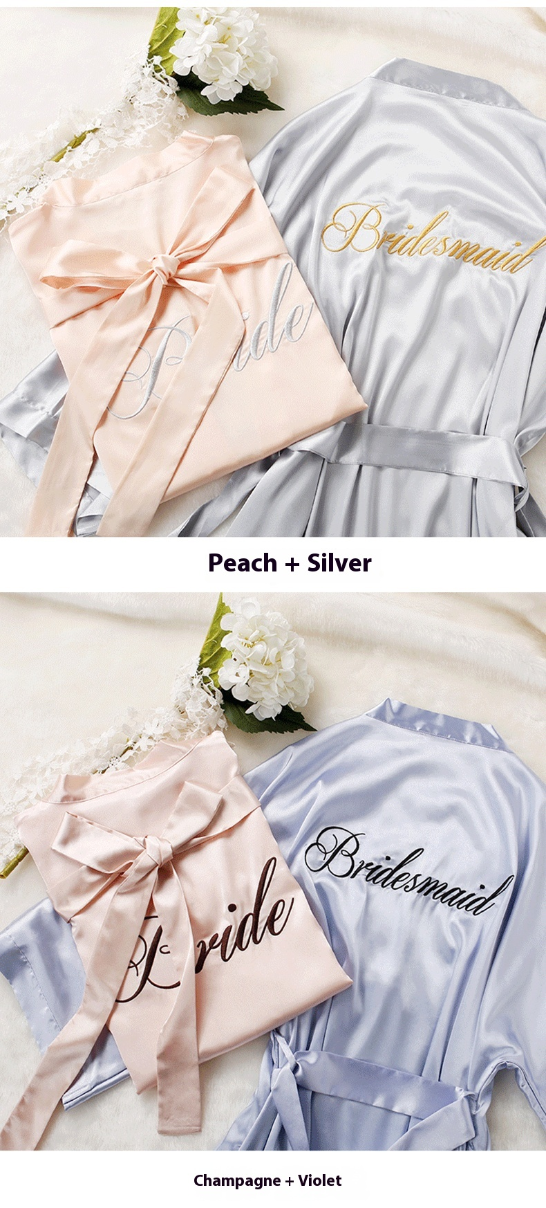 Custom Satin Bridesmaid Robes – Personalized with Name, Title, or Date | Wedding Party Gifts