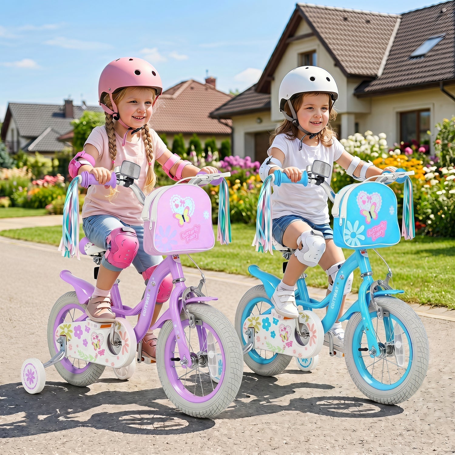 Girls bike 14-18 inch with training wheels and front bag