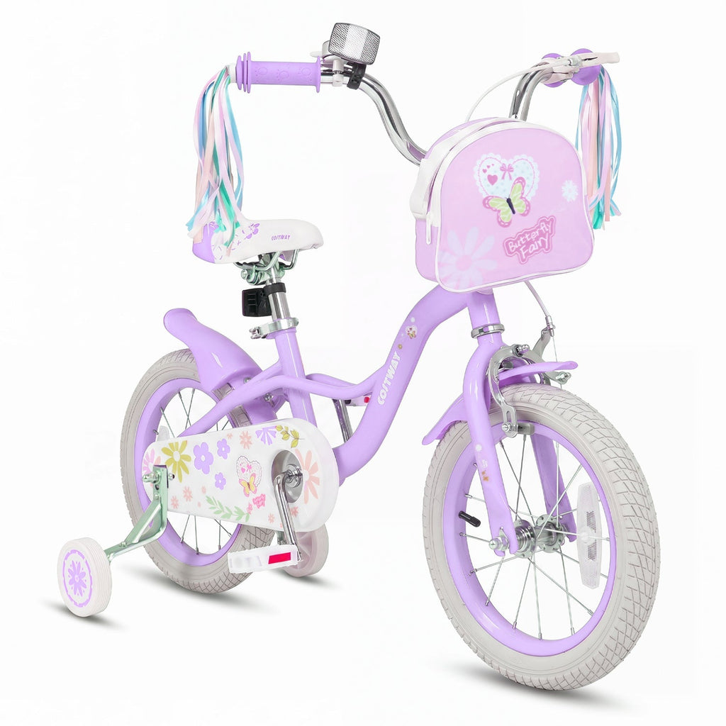 Girls bike 14-18 inch with training wheels and front bag