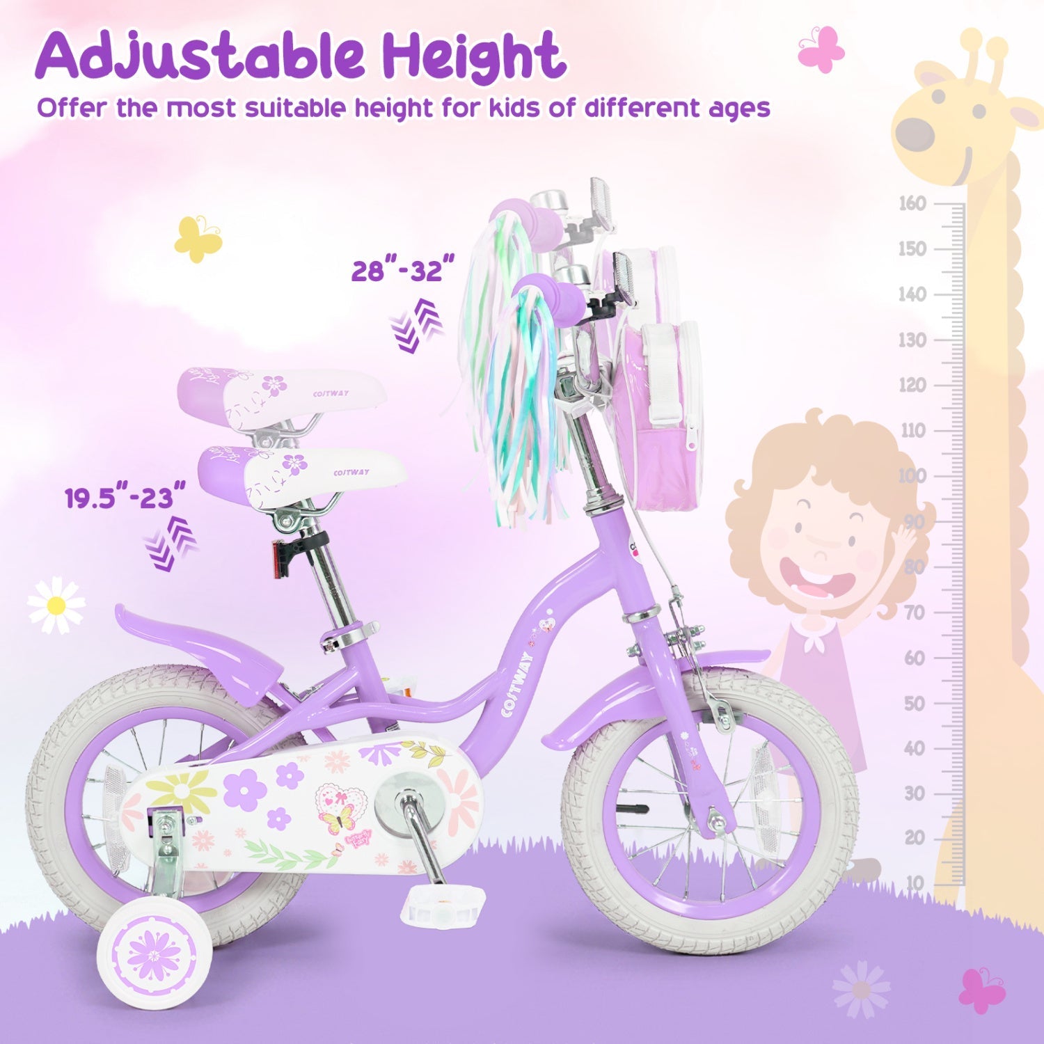 Girls bike 14-18 inch with training wheels and front bag