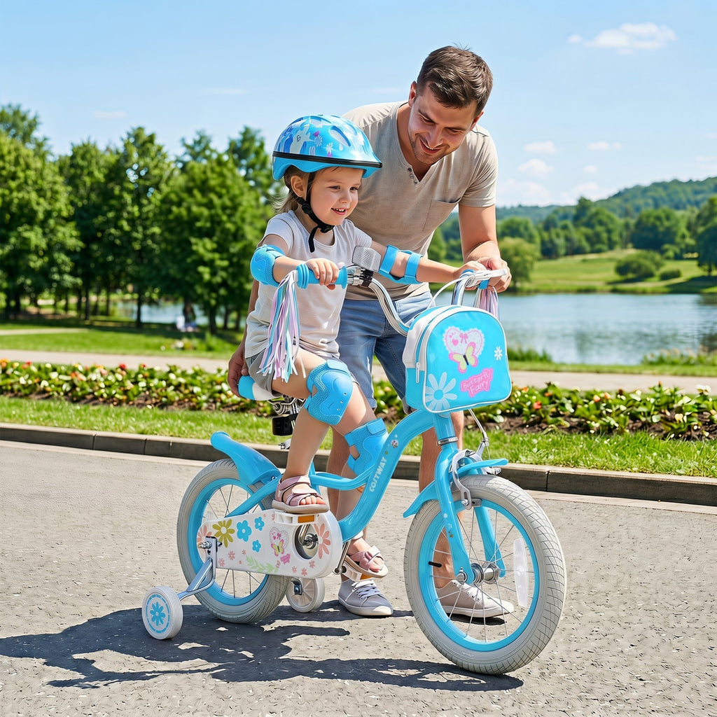 Girls bike 12-18 inch with training wheels and front bag