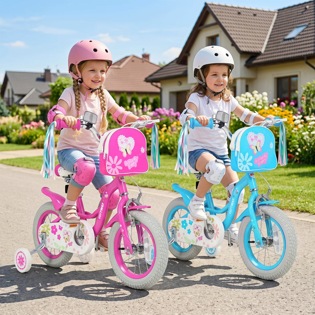 Girls bike 12-18 inch with training wheels and front bag