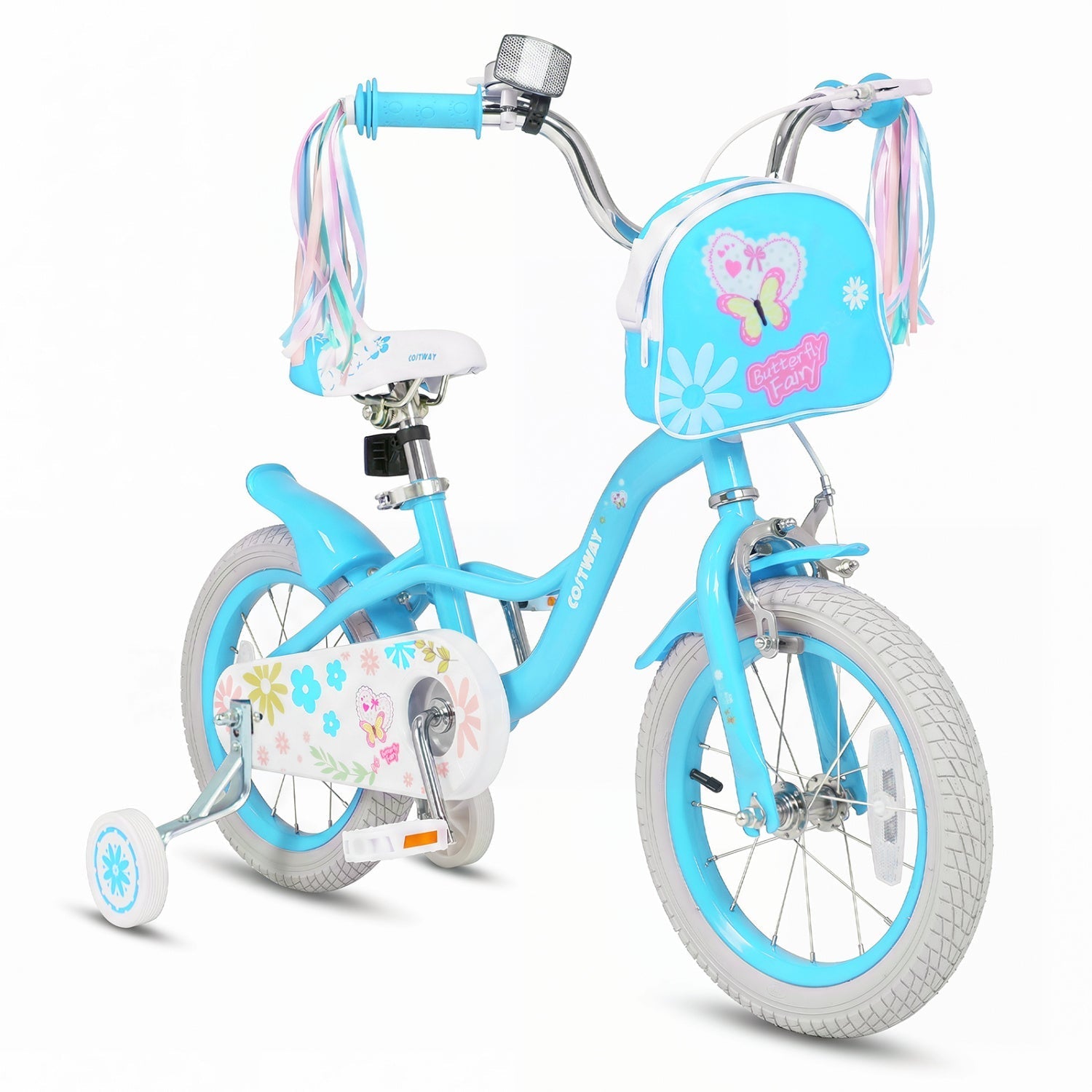 Girls bike 12-18 inch with training wheels and front bag