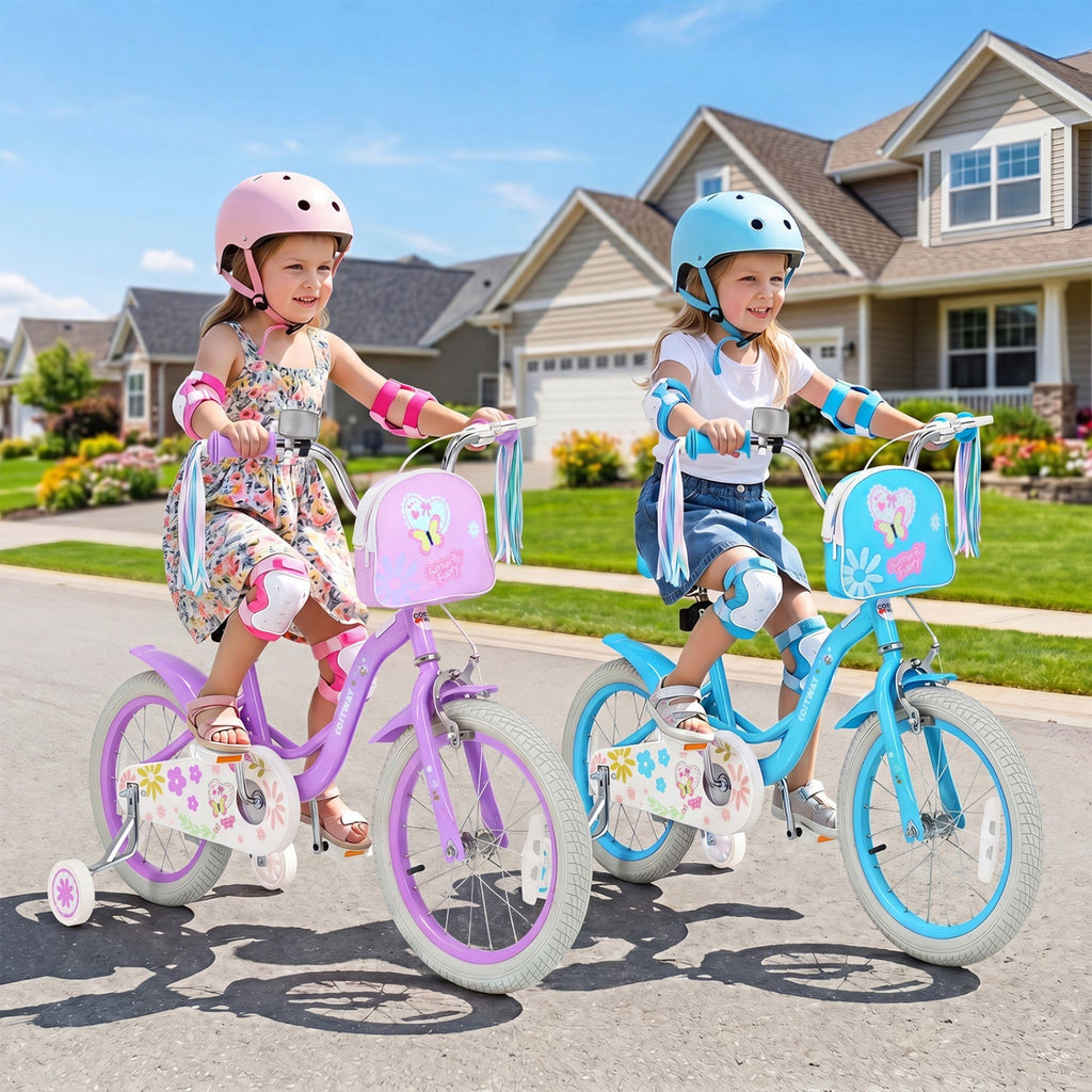 Girls bike 14-18 inch with training wheels and front bag