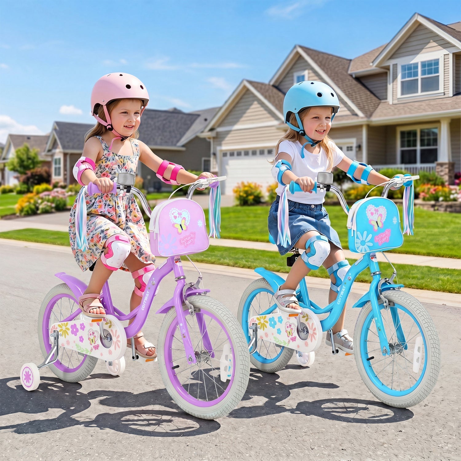 Girls bike 14-18 inch with training wheels and front bag