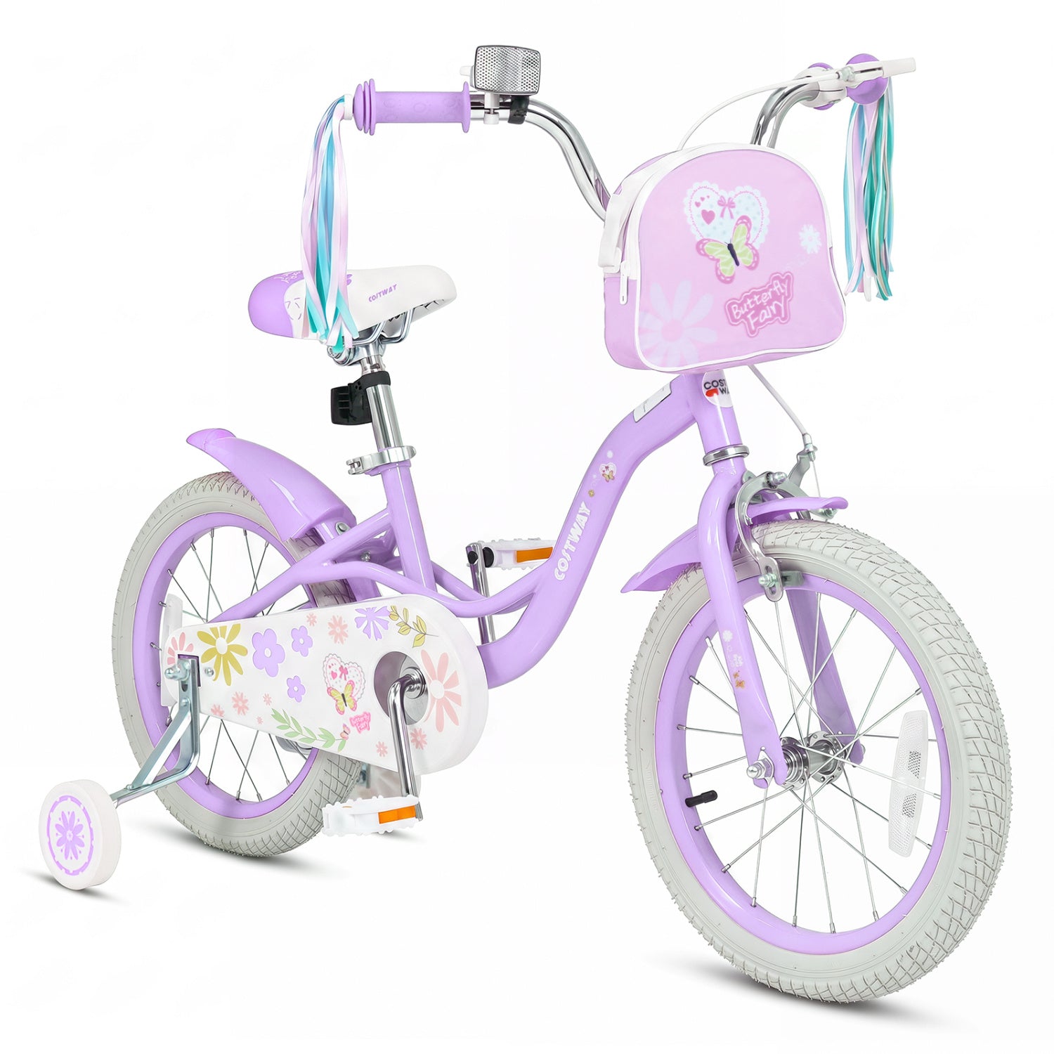 Girls bike 14-18 inch with training wheels and front bag