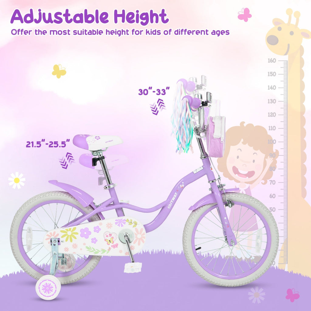 Girls bike 14-18 inch with training wheels and front bag