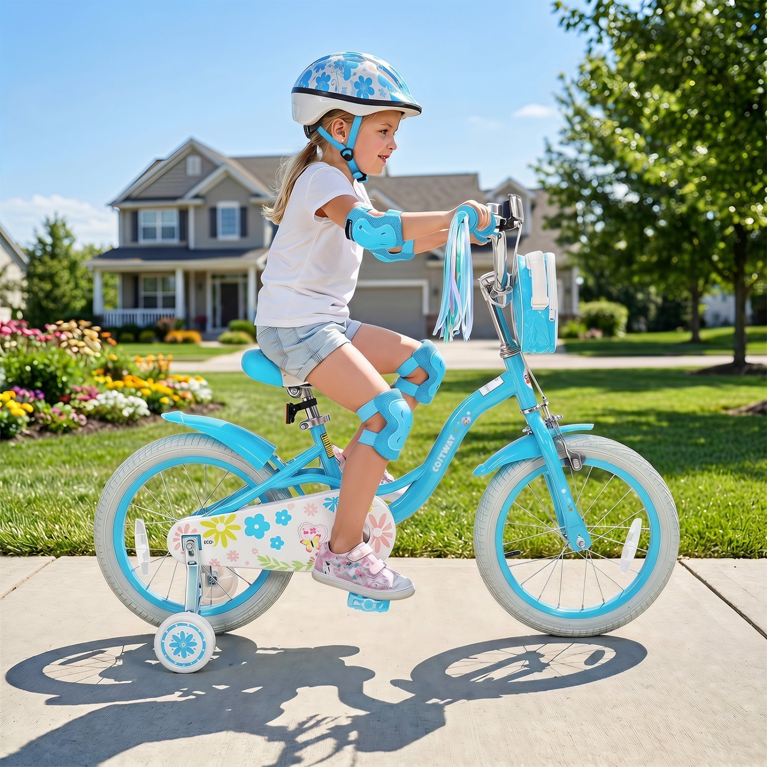 Girls bike 12-18 inch with training wheels and front bag