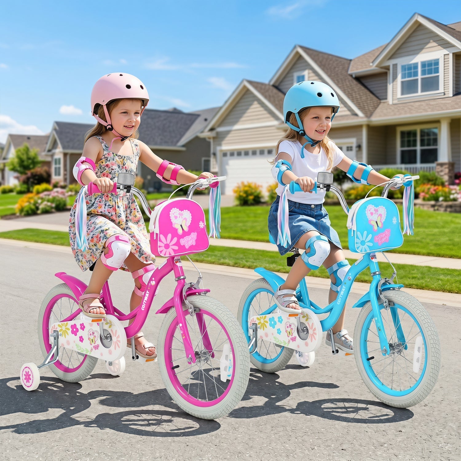 Girls bike 12-18 inch with training wheels and front bag