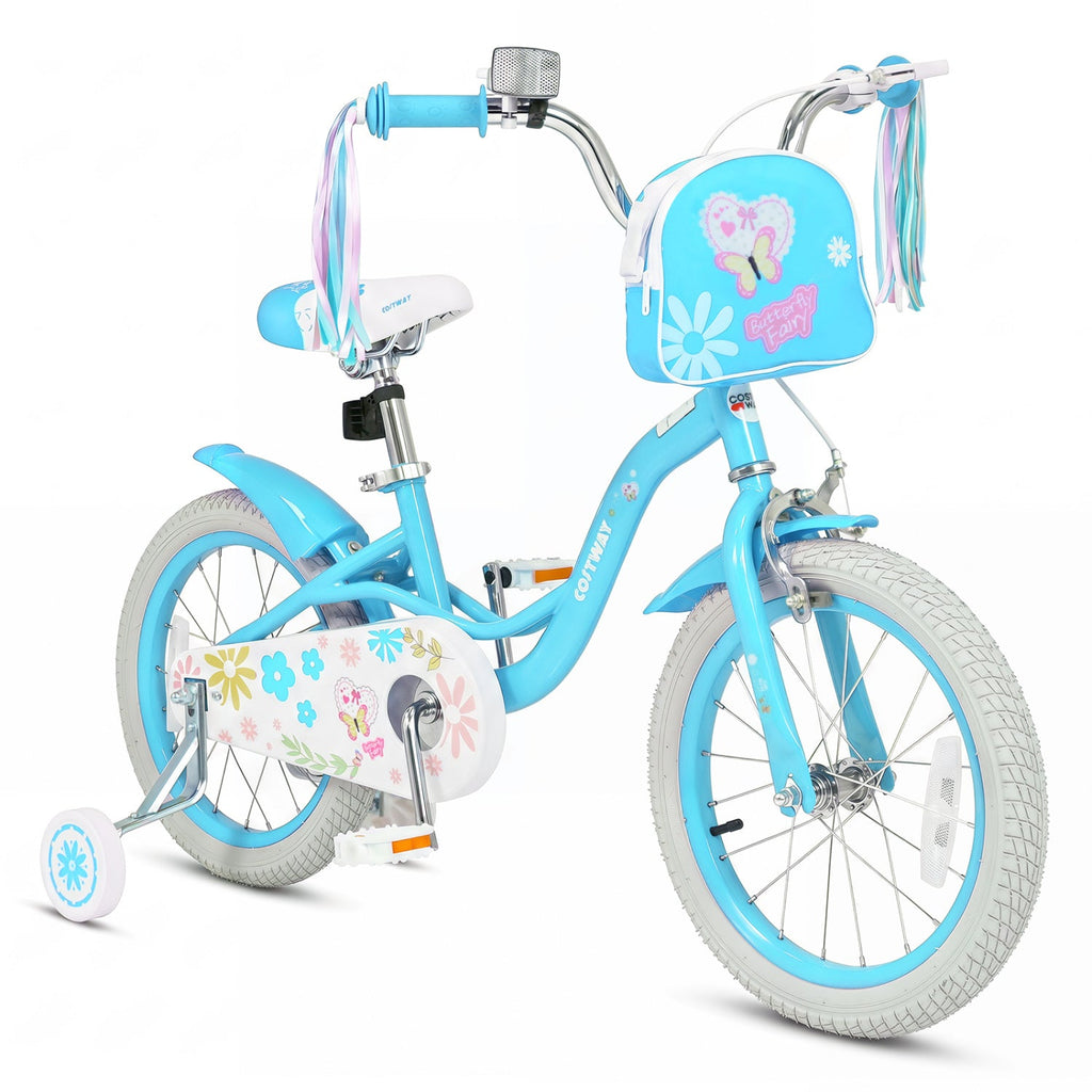 Girls bike 12-18 inch with training wheels and front bag
