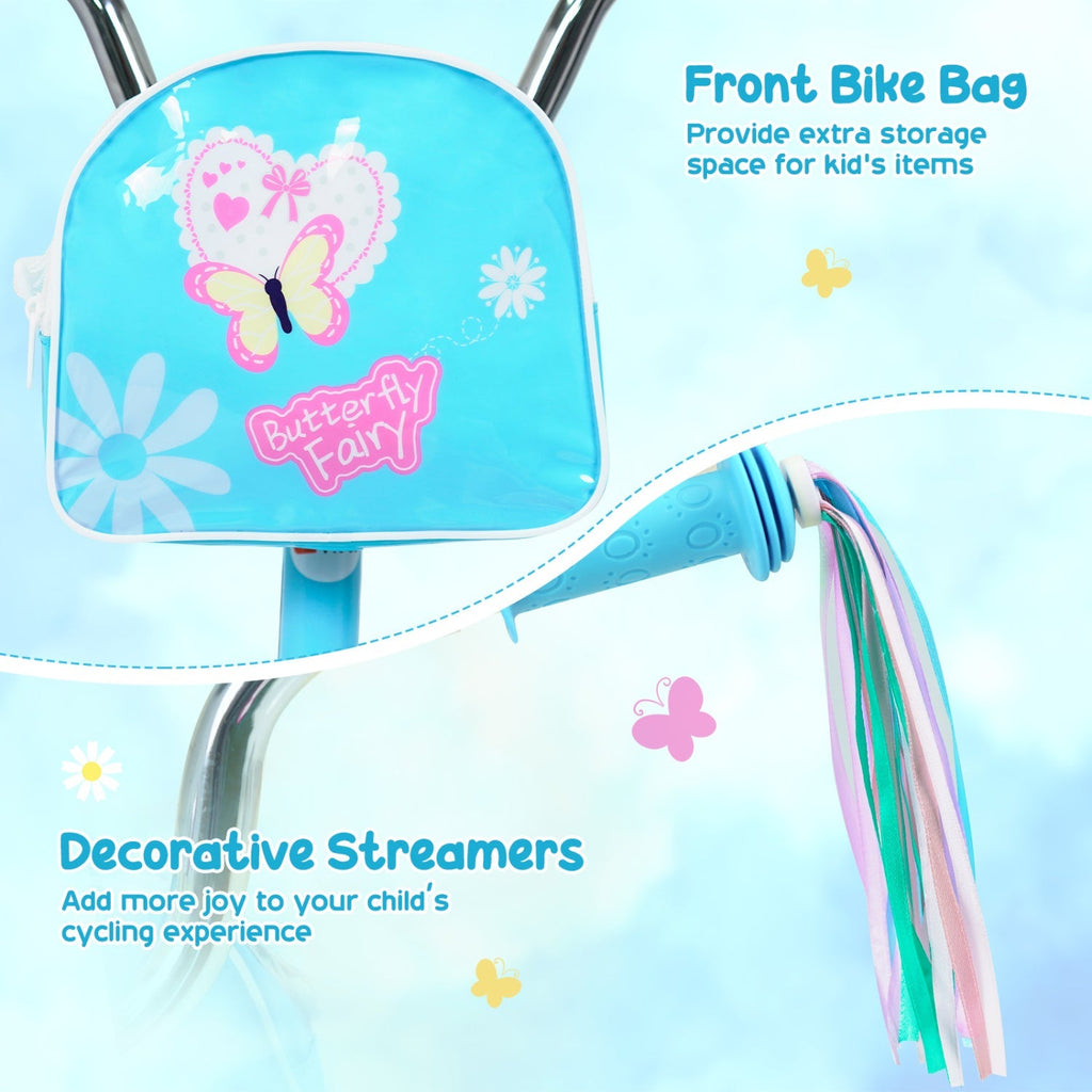 Girls bike 12-18 inch with training wheels and front bag