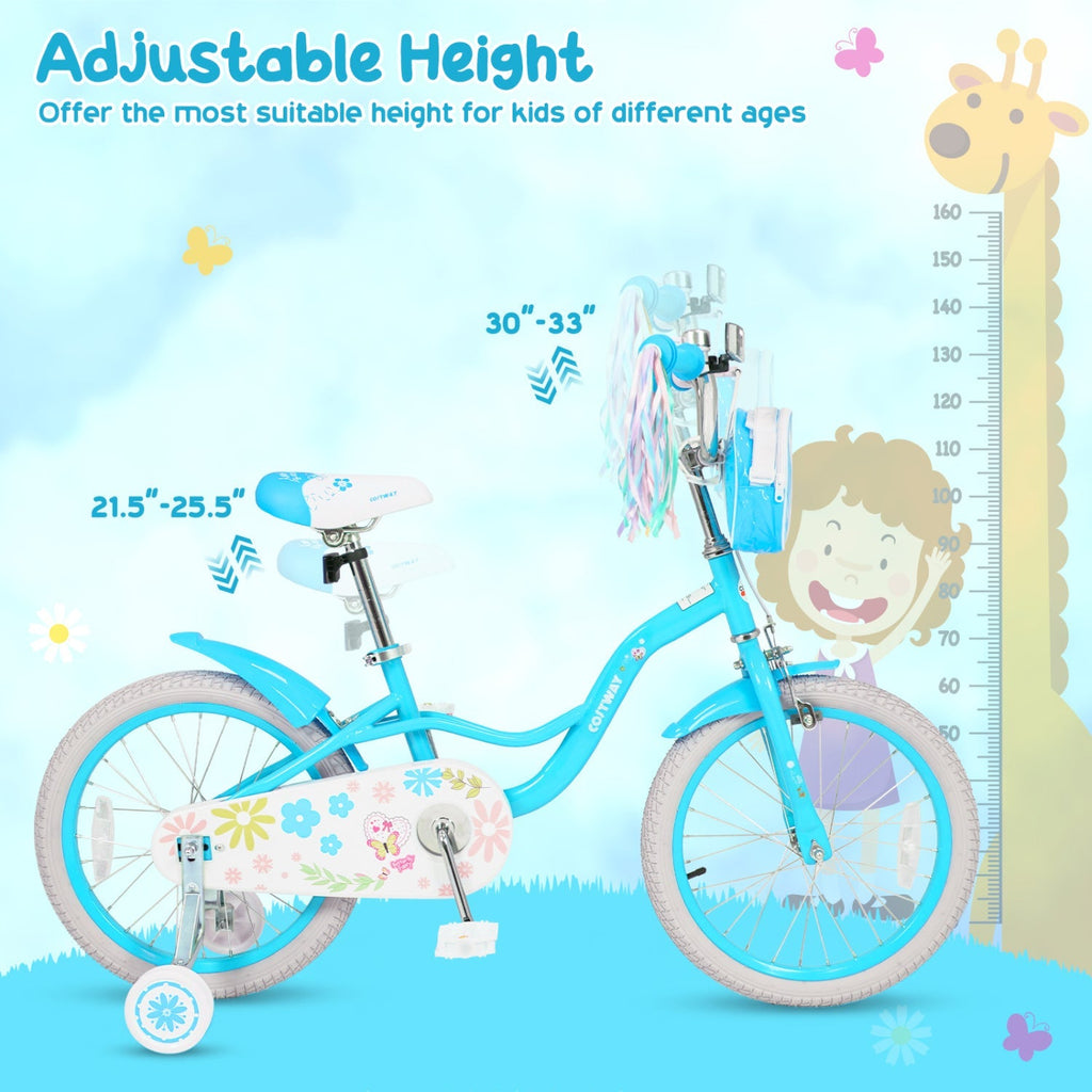 Girls bike 12-18 inch with training wheels and front bag