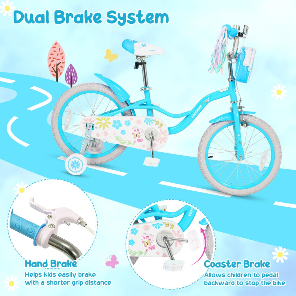 Girls bike 12-18 inch with training wheels and front bag
