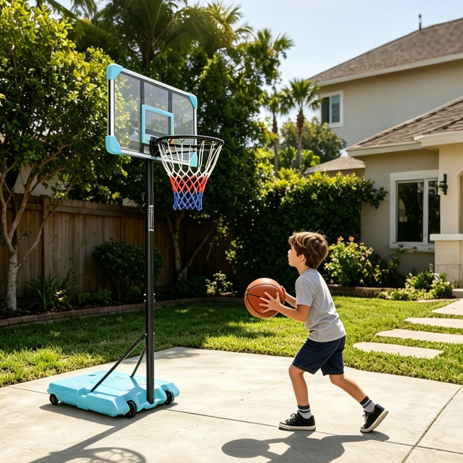 Kids Adjustable Basketball Hoop – Blue or Pink, 5.6–7 ft