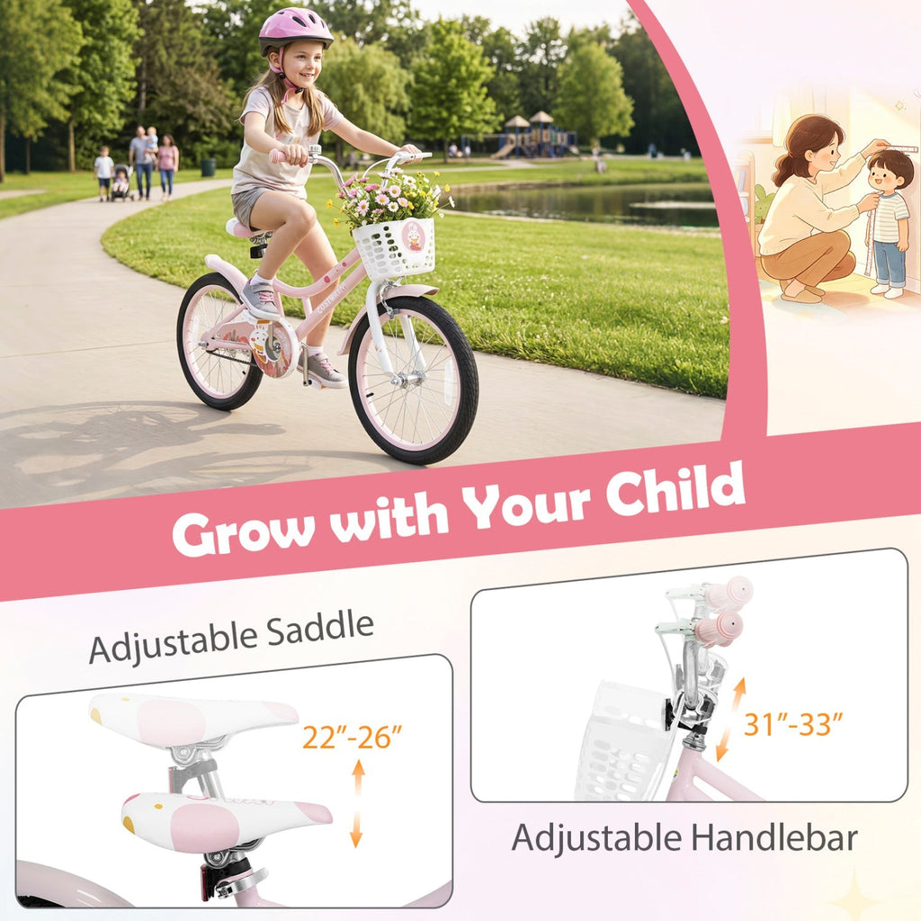 18 Inch Kids Bike with Training Wheels and Front Basket