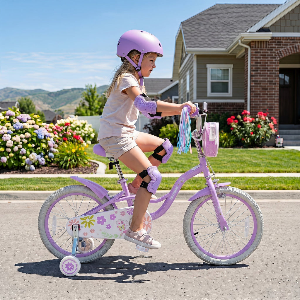 Girls bike 14-18 inch with training wheels and front bag