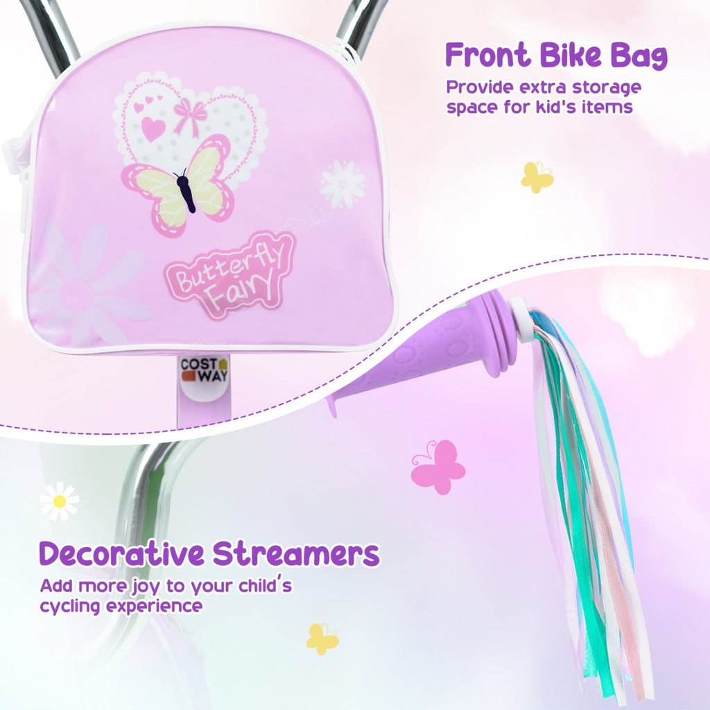 Girls bike 14-18 inch with training wheels and front bag