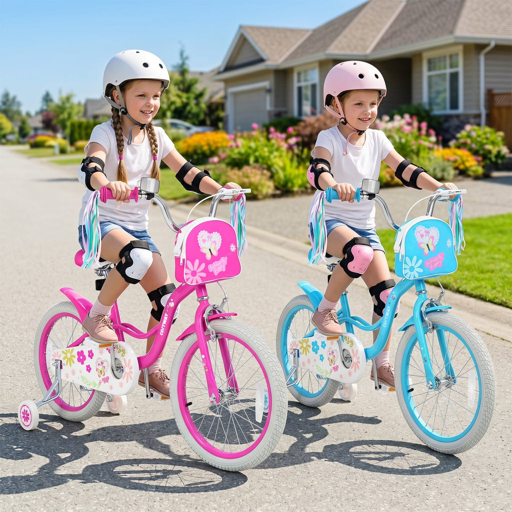 Girls bike 12-18 inch with training wheels and front bag
