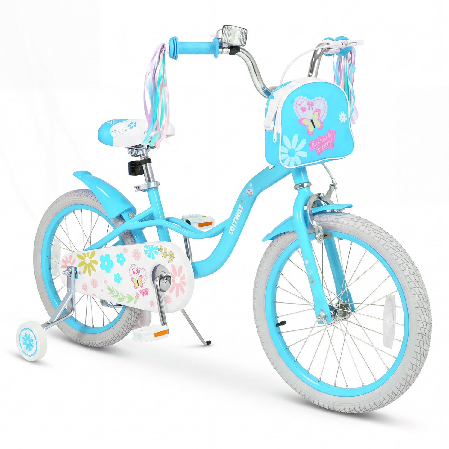 Girls bike 12-18 inch with training wheels and front bag