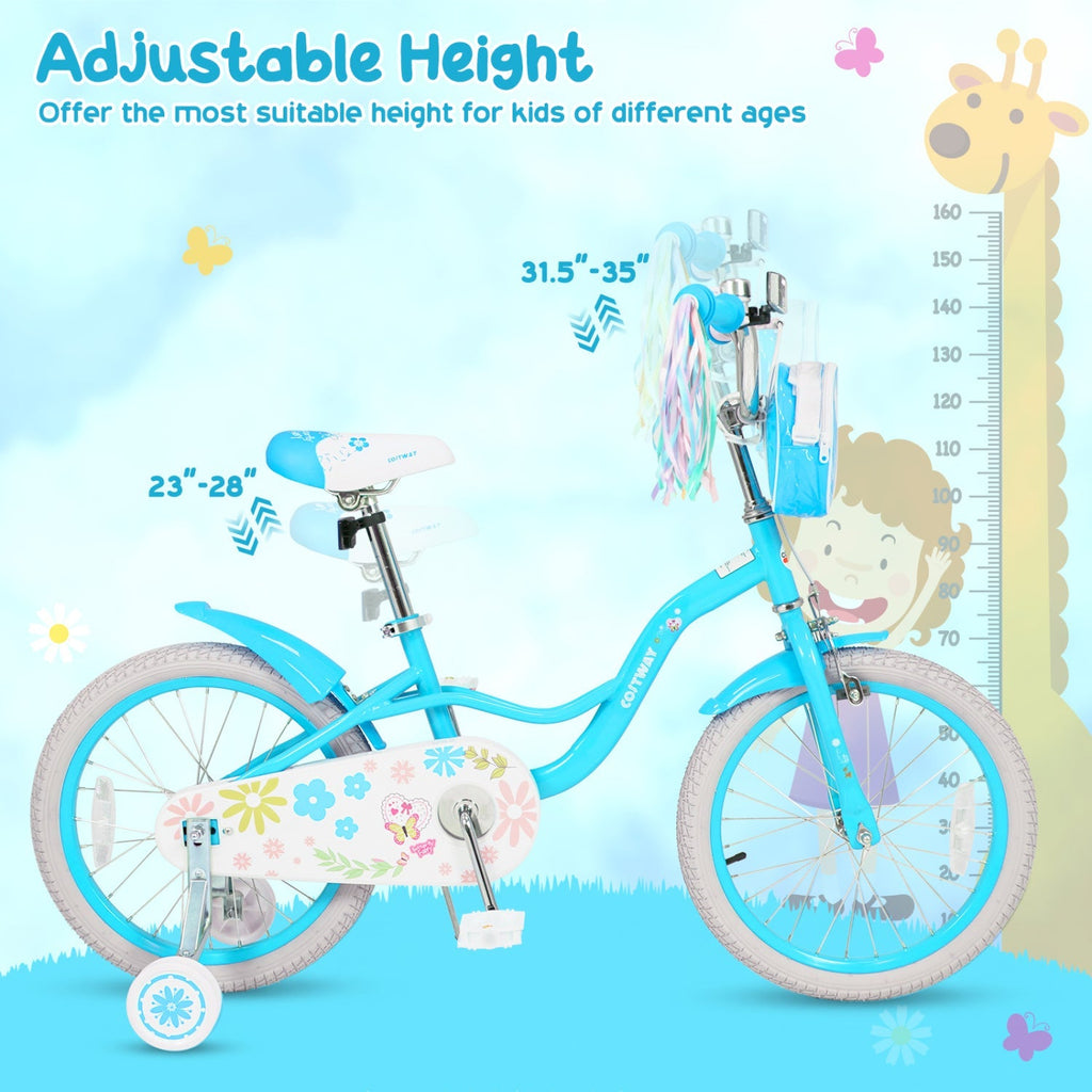Girls bike 12-18 inch with training wheels and front bag