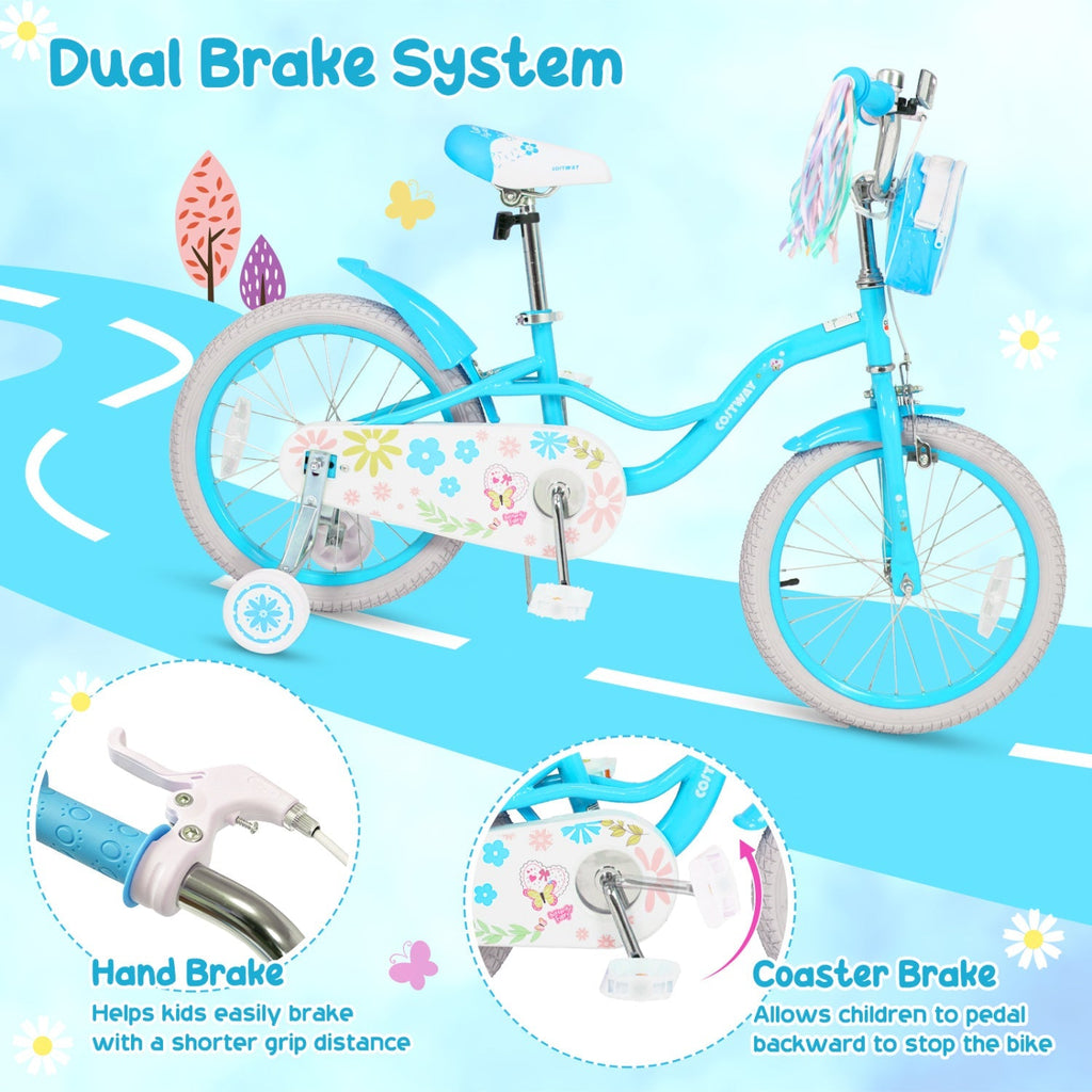 Girls bike 12-18 inch with training wheels and front bag