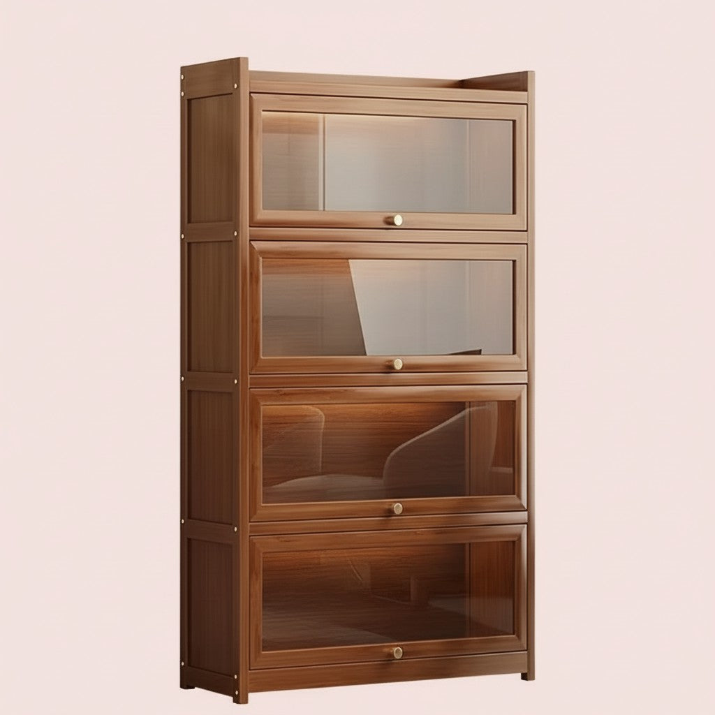 Tall Bamboo Bookshelf with Acrylic Doors