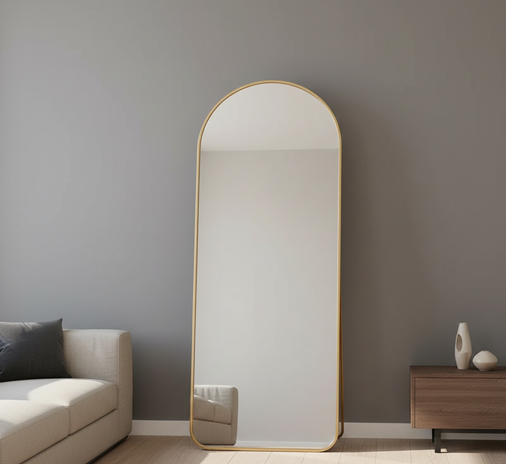Full-Length Arched Floor Mirror with Stand
