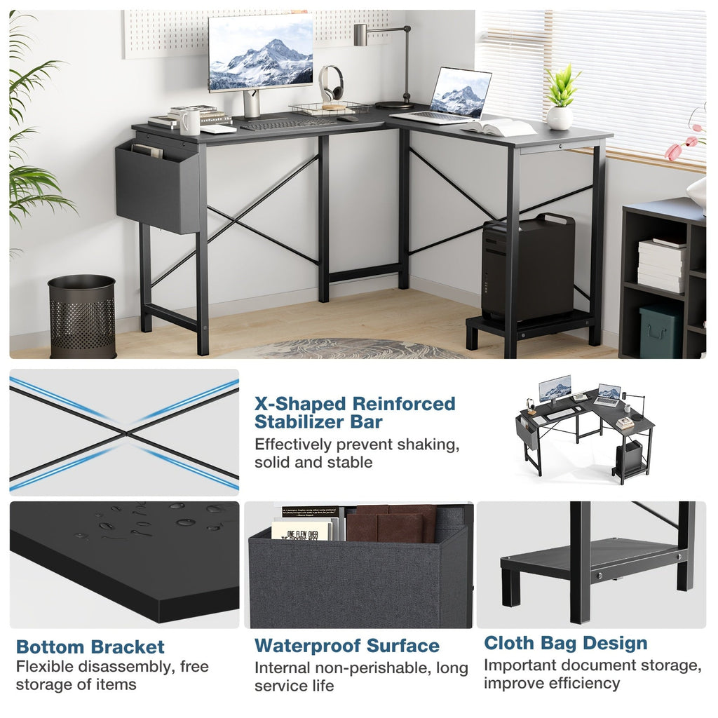 L-Shaped Corner Desk with Storage Pocket