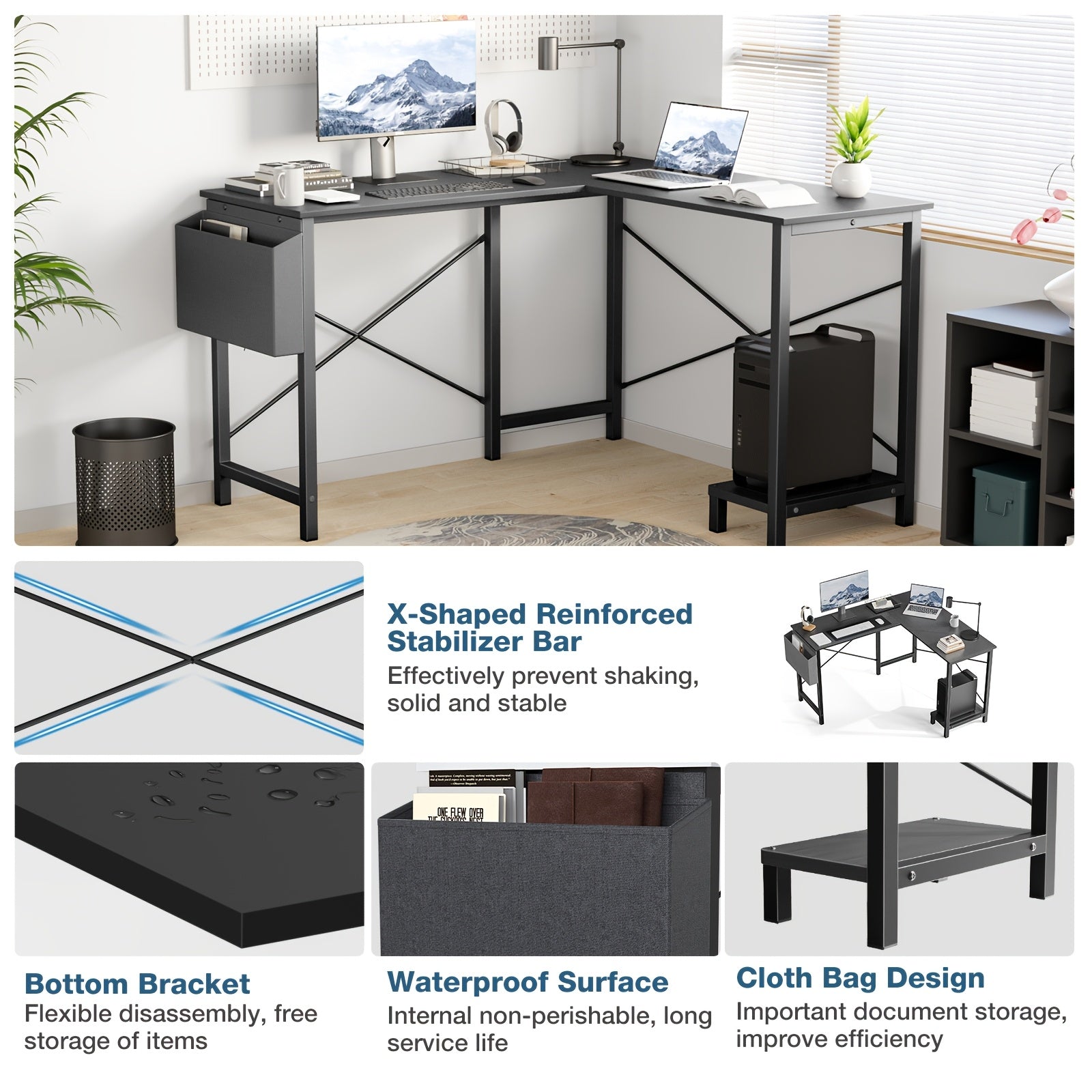 L-Shaped Corner Desk with Storage Pocket