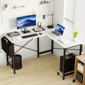 L-shaped corner desk with storage pocket