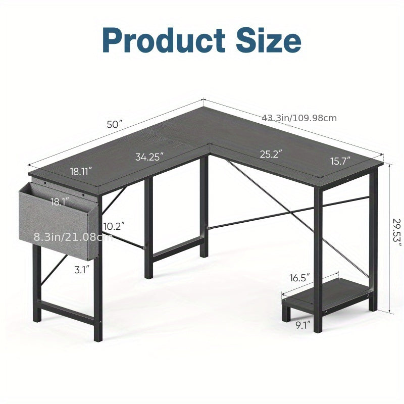 L-Shaped Corner Desk with Storage Pocket