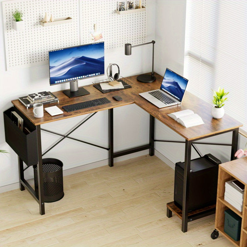 L-Shaped Corner Desk with Storage Pocket