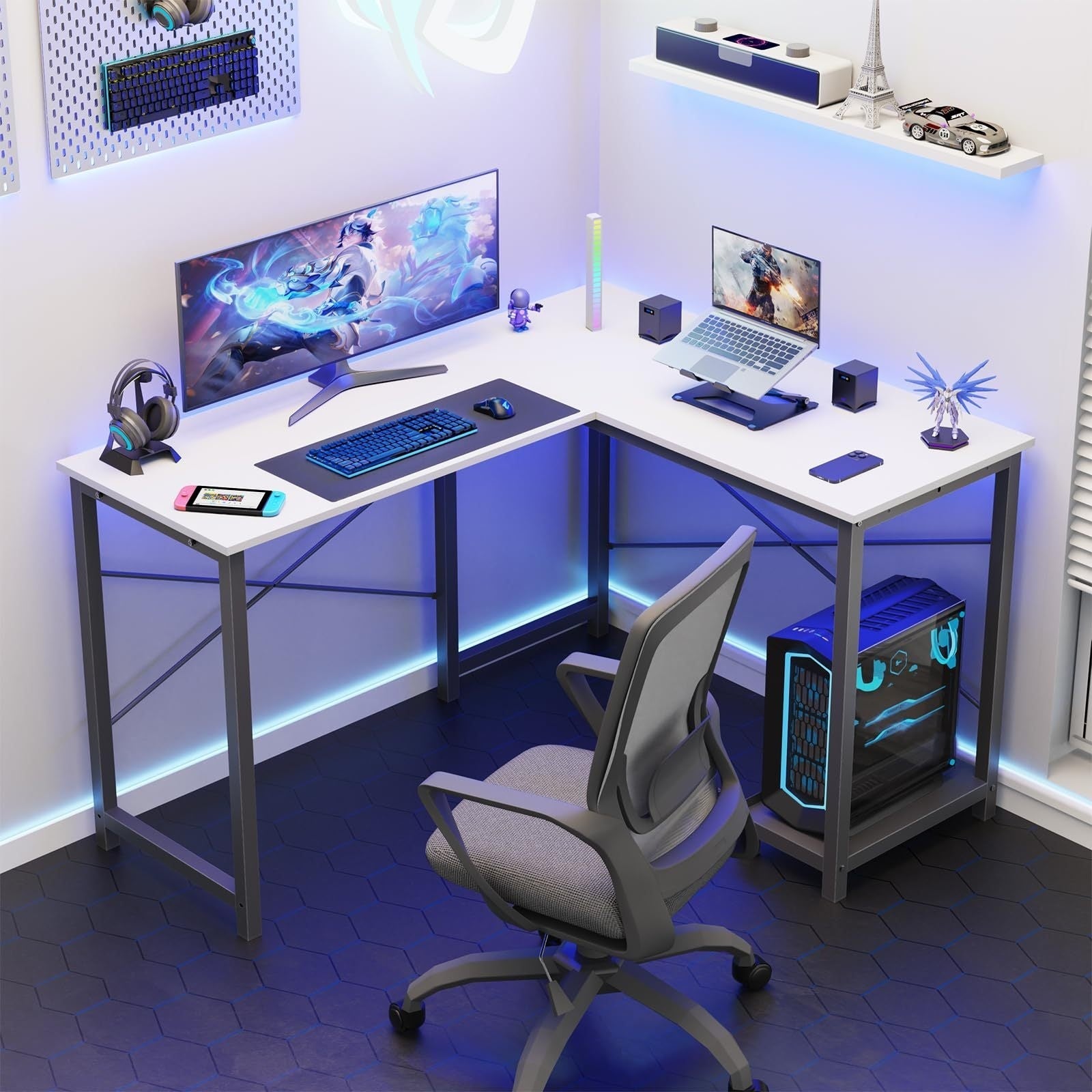 L-Shaped Corner Desk with Storage Pocket