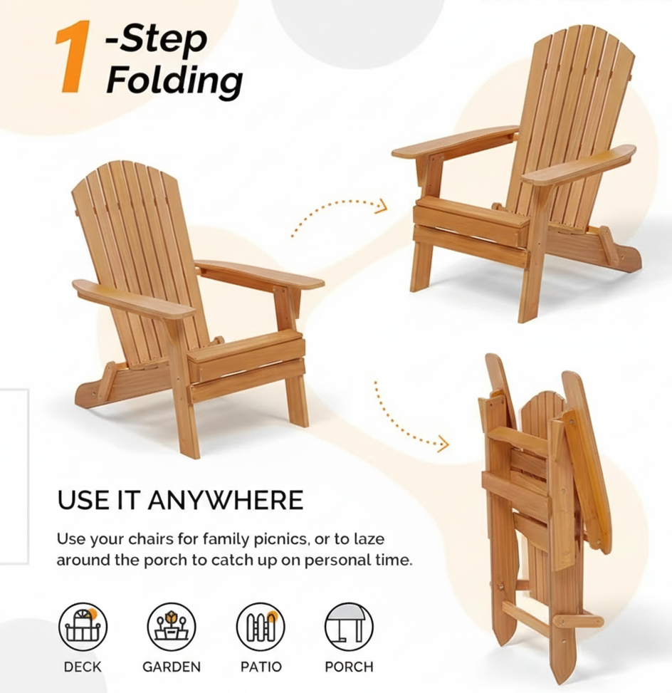 Folding Wooden Adirondack Chair