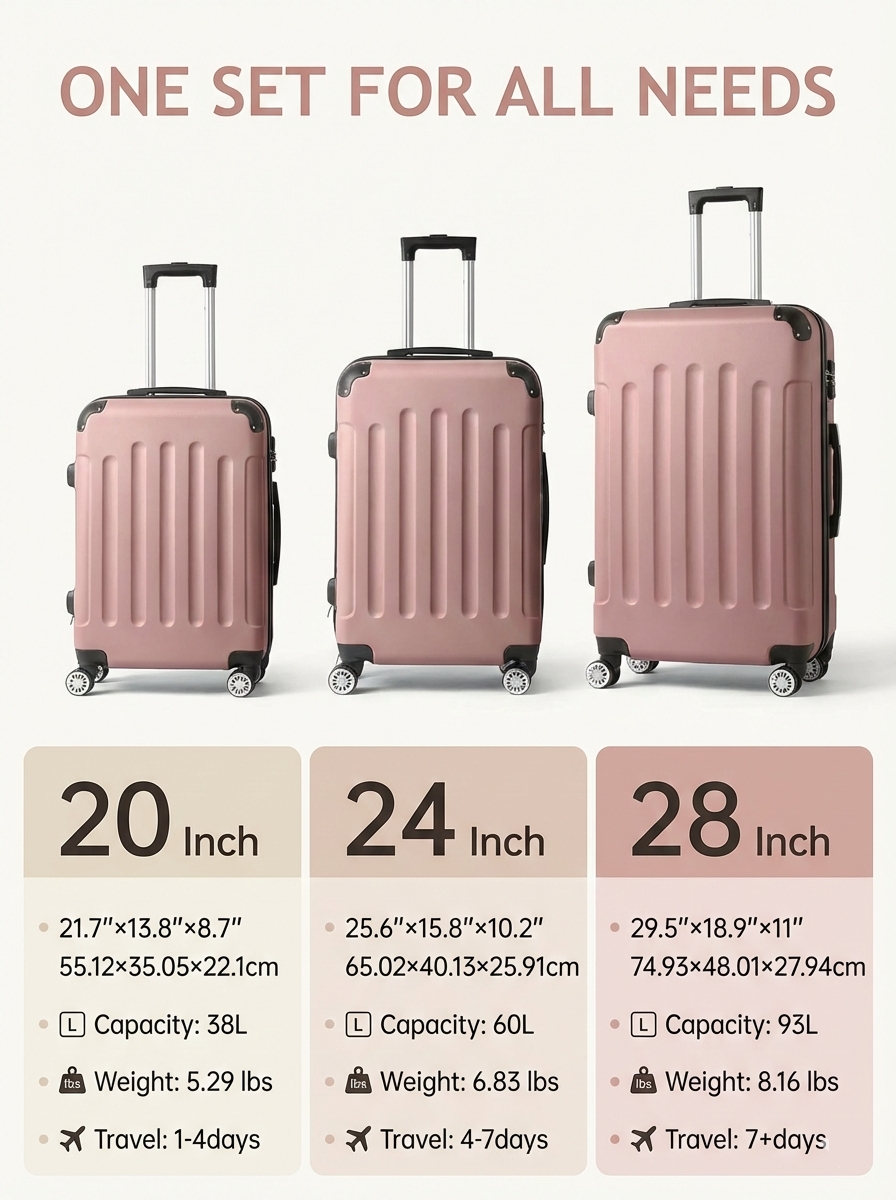 3-Piece Hard Shell Luggage Set with TSA Lock