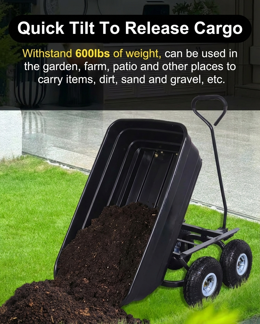 600 lb Heavy-Duty Garden Dump Cart