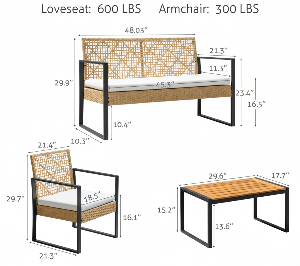 4-Piece Rattan Patio Furniture Set