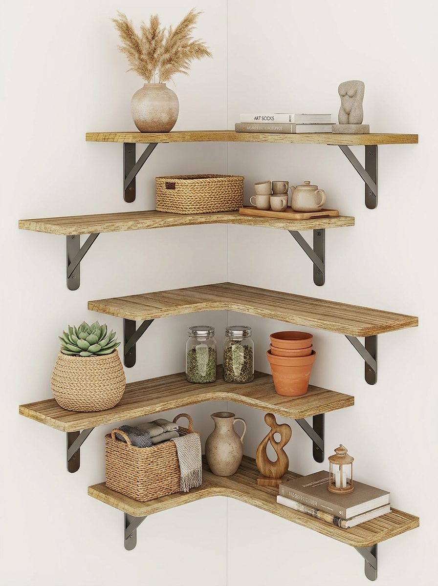 5-Piece Rustic Corner Floating Shelf Set